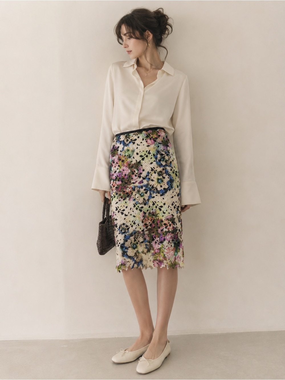 Nicole Miller Multicolor Ombre Floral Lace Midi Skirt Size 2